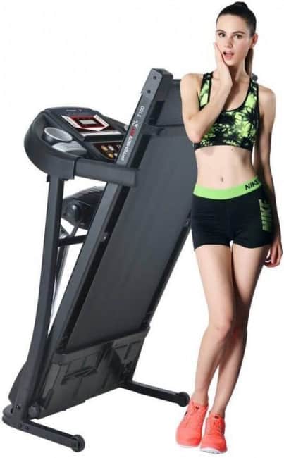 PremierFit T100 - Motorised Electric Treadmill_Folding Running Machine with Heart Rate Monitor, AUX Input and Speakers
